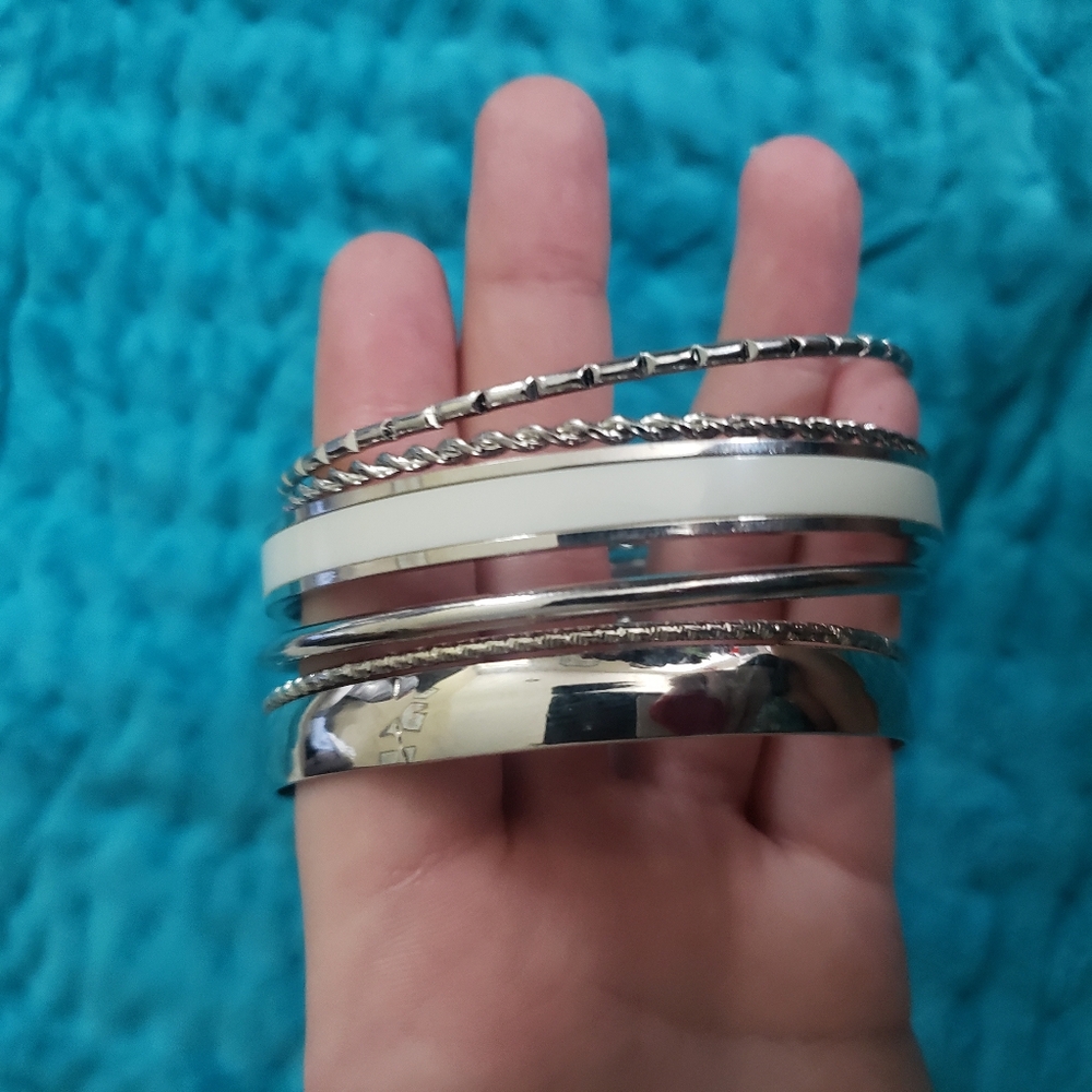 6 Pk Assorted Silver Bangle/ Bracelets - image 8